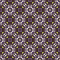 Geometric seamless pattern, ornament, abstract colorful dark background, fashion print small shapes, vector texture for textile, fabric, wrapping paper, decoration.