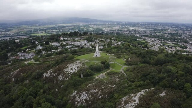 Aerial capture of The Obelisk in Killiney during a cloudy day.