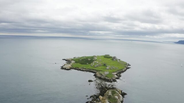 Aerial capture of The Dalkey Island during a cloudy day.