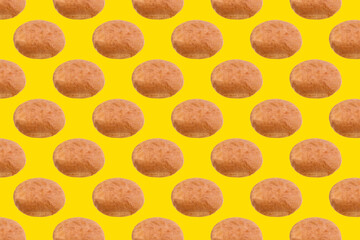 A loaf of white bread on a yellow isolated background. Seamless pattern. Original packaging design