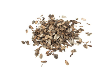 Sunflower seeds on a white background.