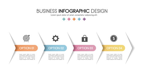Timeline infographic with business icons and 4 options. Vector