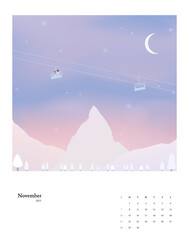 Fototapeta na wymiar 2021 New Year Calendar Set 11 : winter ski resort