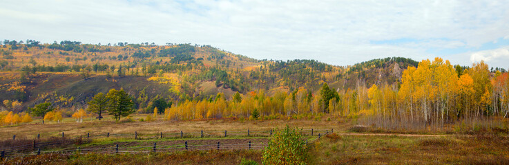 Autumn landscape in Siberia. Horizontally.