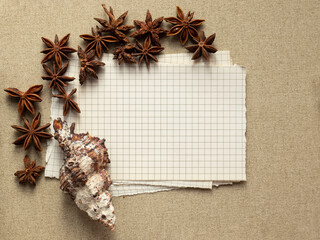 Clean sheet. Vintage canvas with blank paper. Top view of blank page of paper on office desk...