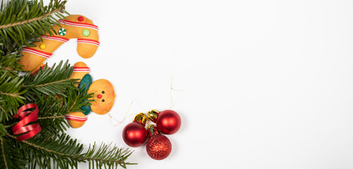 Gingerbread cookies in Christmas setting. Magic holiday background.