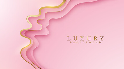 Glittering gold lines overlapping on pink, Luxury background concept, Vector illustration.