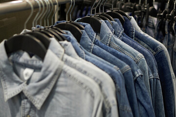 clothes hanger in the store Large selection of clothing