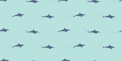Dolphin seamless pattern, A cute Dolphin on a blue background.	