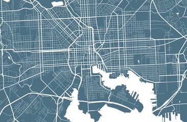 Detailed map of Baltimore city, linear print map. Cityscape panorama.