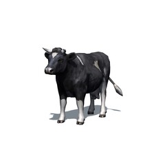 Farm animals - cow with shadow on the floor - isolated on white background - 3D illustration