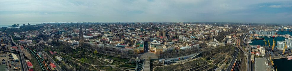 Air panorama Odessa Ukraine with Primorsky bouleward and city landscape. Spring time.