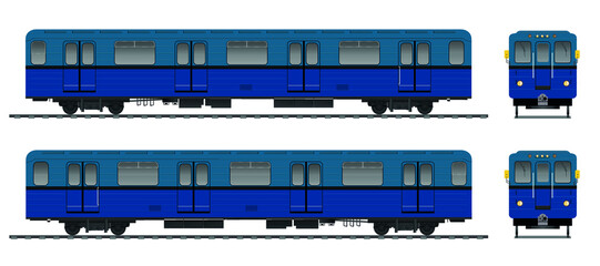 Russian underground carriage. Passenger train cars. Metro.Vector.