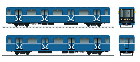 Russian underground carriage. Passenger train cars. Metro.Vector.