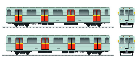 Czech underground carriage. Passenger train cars. Metro.Vector.