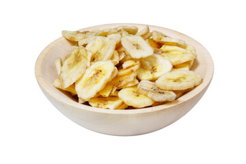 Banana chips are dried crispy slices of bananas isolated on a white background