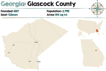 Large and detailed map of Glascock county in Georgia, USA.
