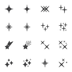 Star shapes vector icons set, modern solid symbol collection, filled style pictogram pack. Signs, logo illustration. Set includes icons as falling star, christmas decoration, firework, starburst