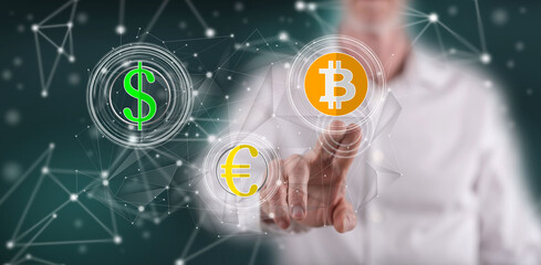 Man touching a currency exchange concept