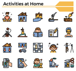 Activities at home icon set.