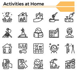 Activities at home icon set.