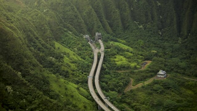 Breathtaking Scenic Tunnel Interstate H-3 Highway on Oahu, Hawaii