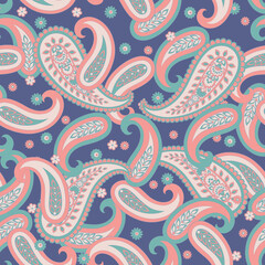 Floral seamless pattern with paisley ornament. Vector illustration