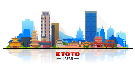 Kyoto ( Japan ) skyline with panorama in color background. Vector Illustration. Business travel and tourism concept with modern buildings.