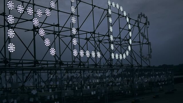Close up shot of the lights on an art structure 