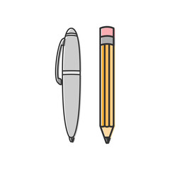 Vector illustration of a pencil and pen. Icon.