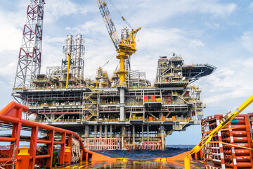 Fototapeta na wymiar An oil production platform complex view from a vessel at oil field