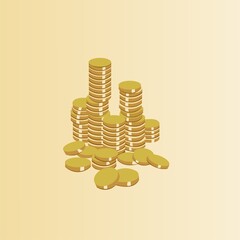 Vector of gold coins on light brown background