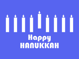 Happy Hanukkah. White silhouettes of Hanukkah candles on a blue background. Jewish festival greeting card. Vector illustration