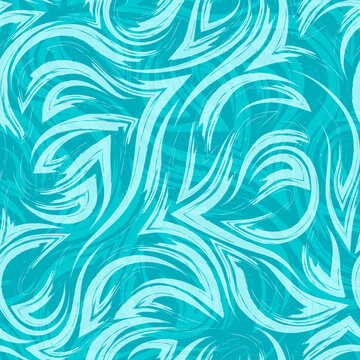 turquoise vector geometric seamless pattern from corners of flowing lines and waves on turquoise background.Water or sea river texture