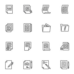 Business document line icons set, outline vector symbol collection, linear style pictogram pack. Signs, logo illustration. Set includes icons as agreement contract, document file, portfolio folder
