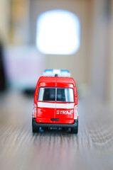 POZNAN, POLAND - Mar 28, 2016: Red toy emergency van