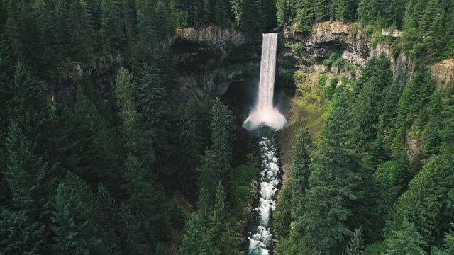 Cinematic Aerial View of Brandywine Falls Waterfall in British Columbia