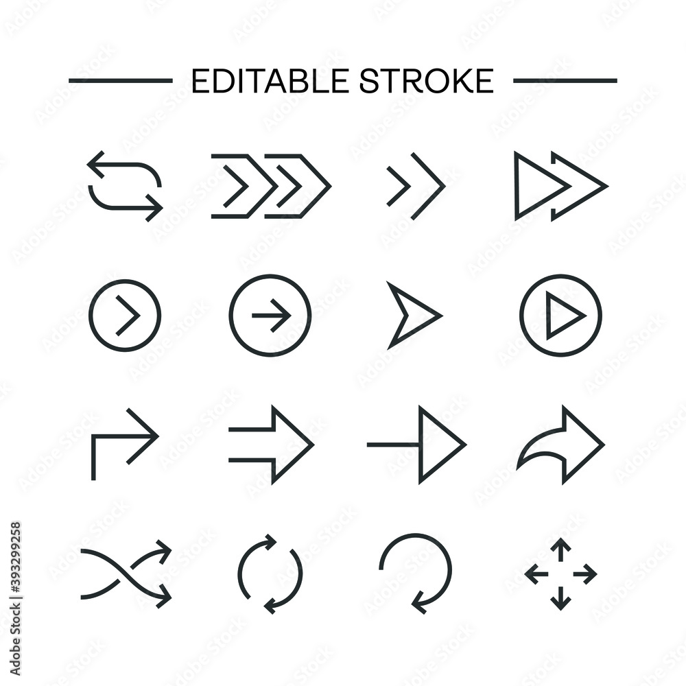 Poster arrows icon line with editable stroke. arrow vector icon set in thin line style. different black dir