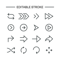 Arrows icon Line with editable stroke. Arrow vector icon set in thin line style. Different black directional icons, vector illustration collection for web design, mobile apps, interface and other desi