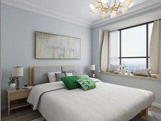 elegant and modern bedroom design, big bed with overcoat cabinet