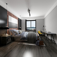 3d render of hotel room