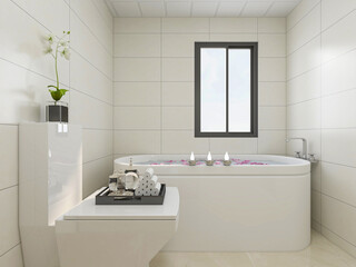 Clean modern residential bathroom and toilet design, which is equipped with washstand, toilet and shower equipment, etc.