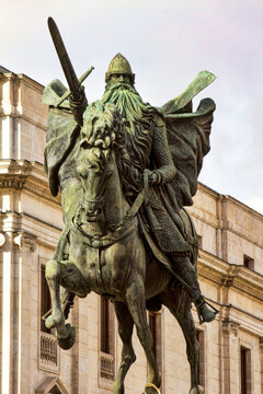 Statue of the Cid Campeador in the center of Burgos with the sword
