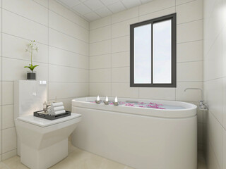 Clean modern residential bathroom and toilet design, which is equipped with washstand, toilet and shower equipment, etc.