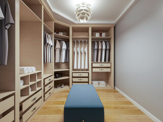elegant and modern bedroom design, big bed with overcoat cabinet