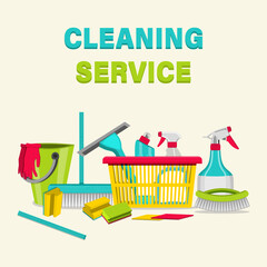 Household items for cleaning. House cleaning service for apartments, residential homes and commercial buildings. vector illustration.