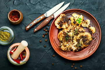 Baked cauliflower steak.