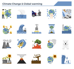 Climate change and global warming icon set.