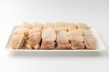 Boiled pork on white background