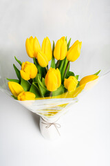Bouquet of beautiful yellow tulips